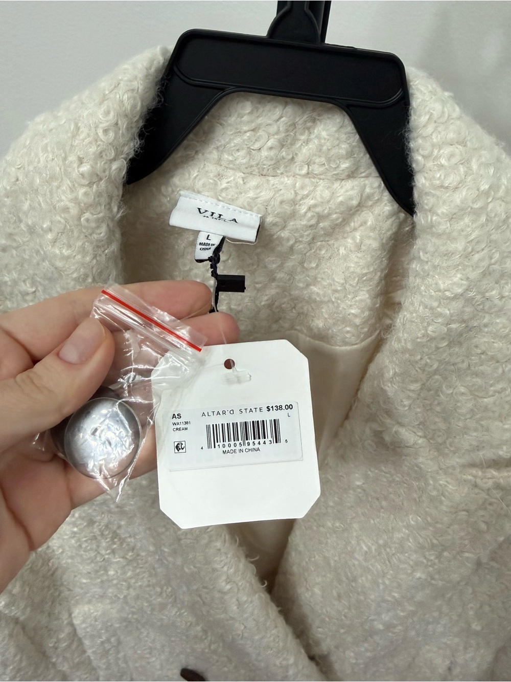 Altar'd State Cream Double-Breasted Teddy Pea Coat - Picture 6 of 7
